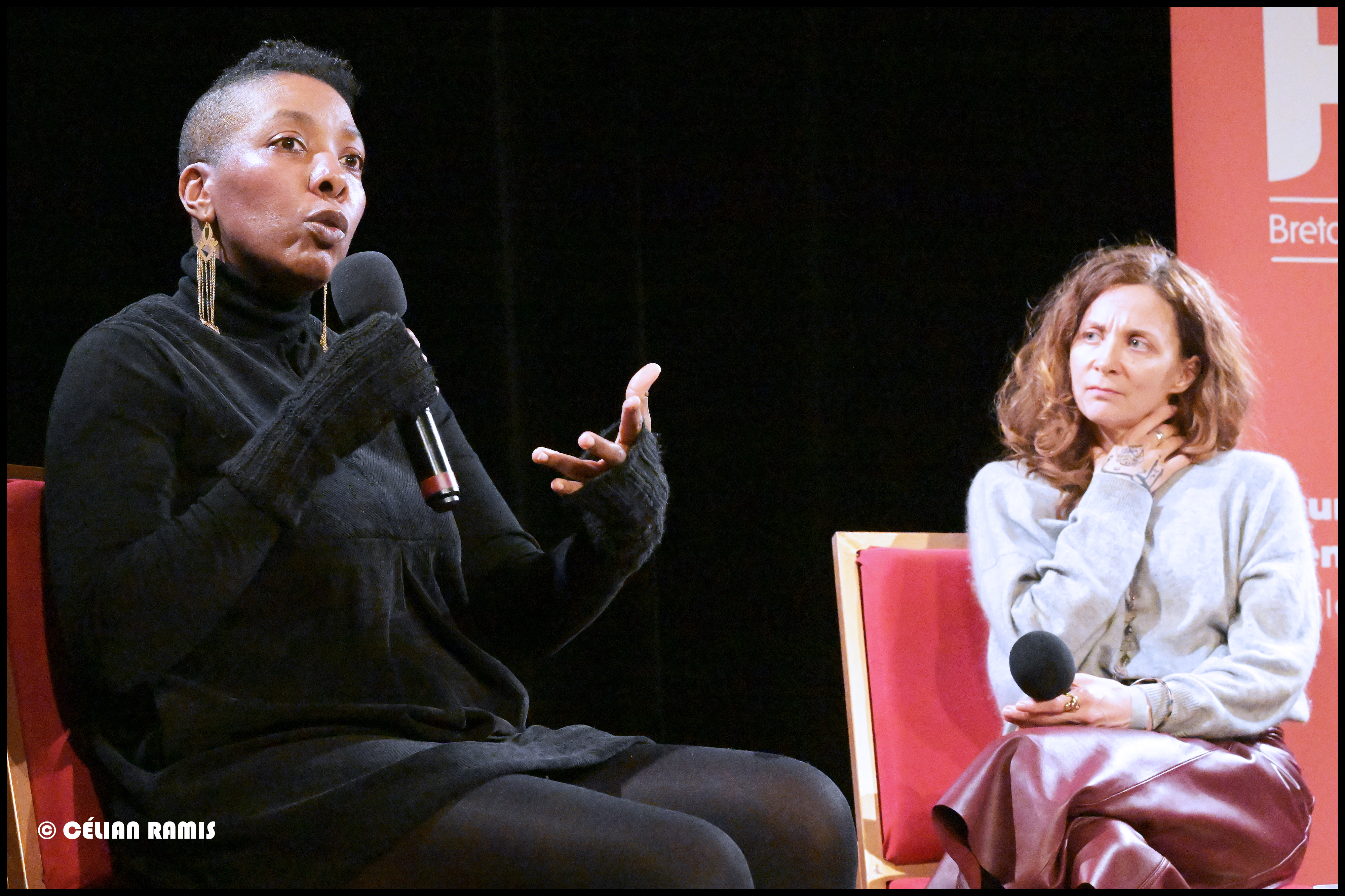 Amandine Gay et Bérénice Hamidi, rencontre croisée sur le sexisme et le racisme dans les arts et la culture organisée par HF+ Bretagne aux Ateliers du Vent, à Rennes